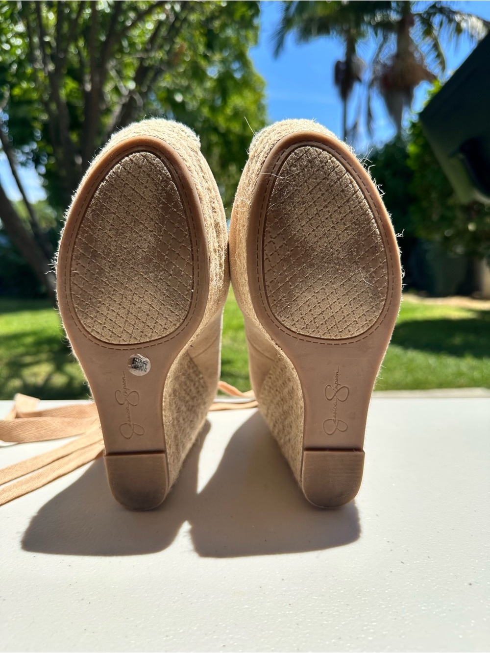 Jessica Simpson Woman’s Zexie Espadrille Wrap Heels (Almond) - Picture 5 of 5